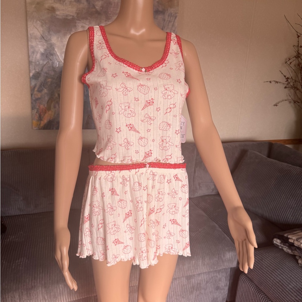 NWT Floral Print Pajama Set with Pink Accents